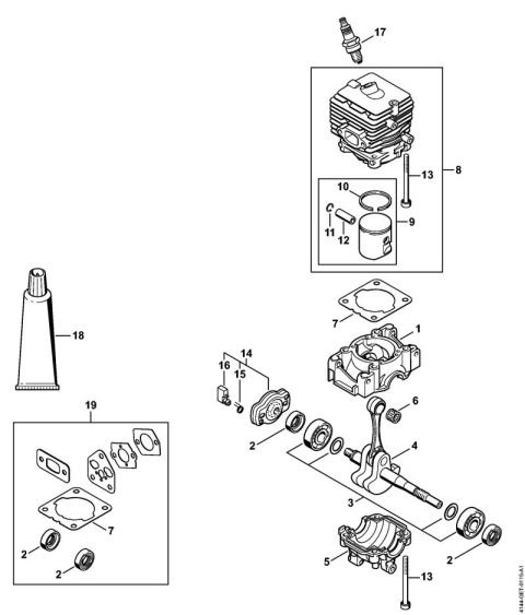 Stihl FS70CE – Crankcase, Cylinder | Lawn & turfcare machinery parts