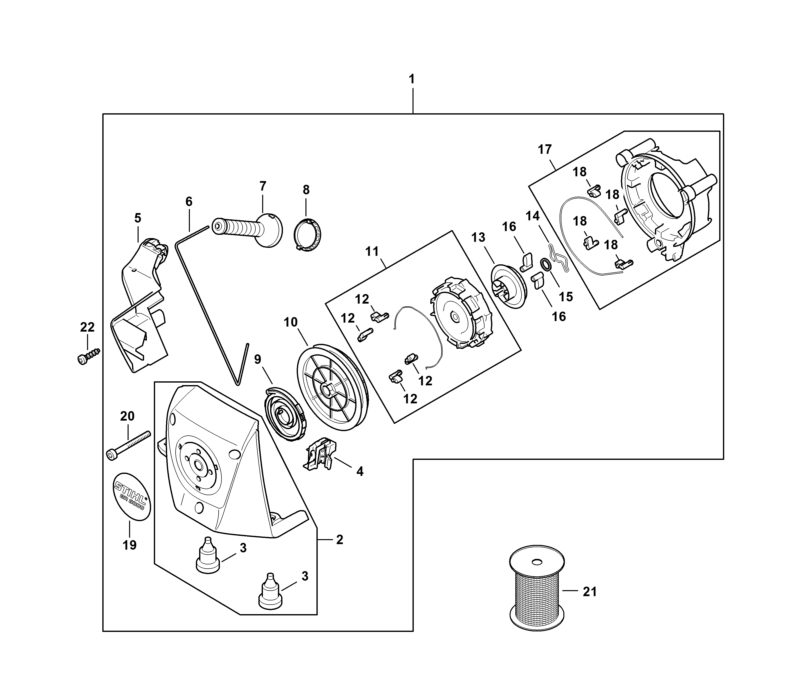 Stihl BR 200 Backpack Blower (BR 200) Parts Diagram, E REWIND STARTER