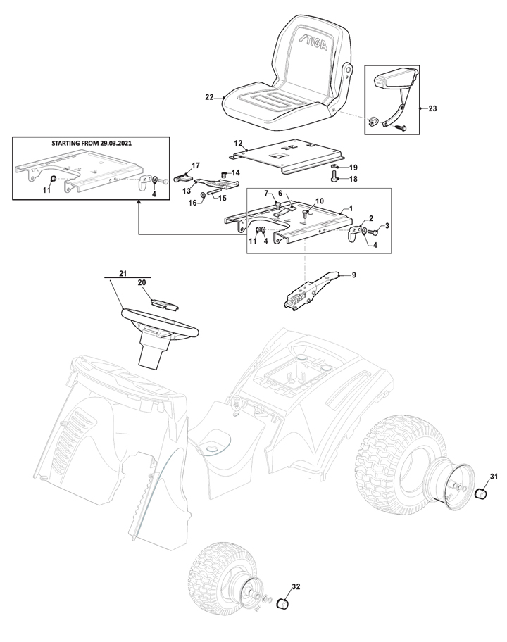 Stiga Tornado Pro 9121 XWSY - Seat, Steering Wheel