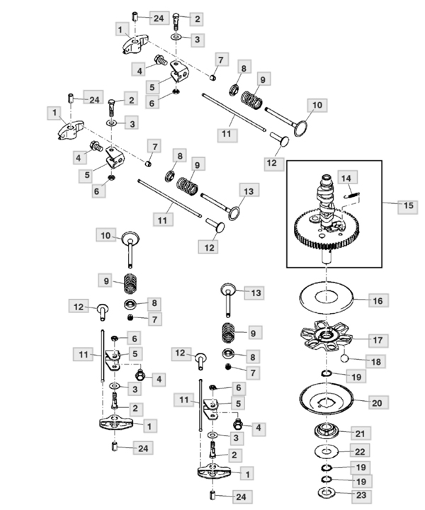 John Deere X350 - Camshaft, Valves