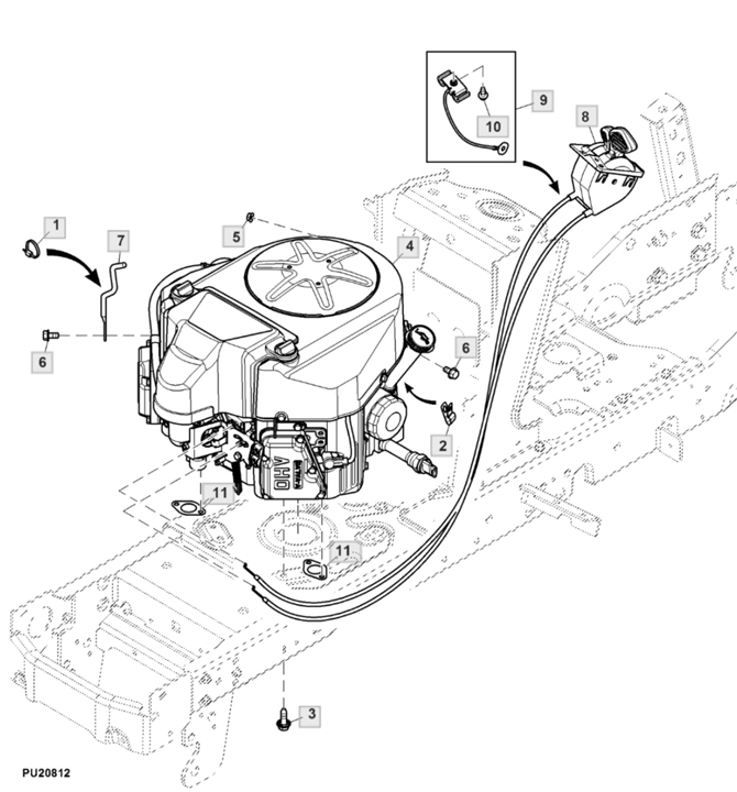 John Deere X350 - Engine, Throttle