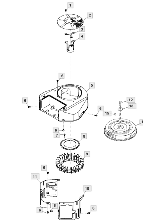 John Deere X350 - Flywheel, Fan Housing, Engine Shrouds (- 110000)