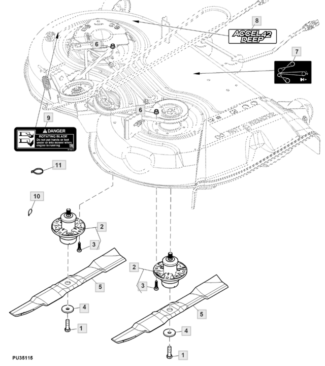 John Deere X350 - Spindle Housing, Blades 42a