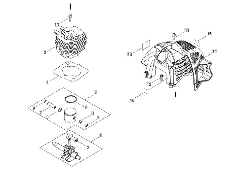 Echo HCA236ESLW (38001001 to 38999999) - Cylinder, Piston, Crankshaft