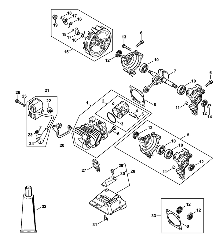 Stihl MS151TCE - Cylinder, Piston, Ignition