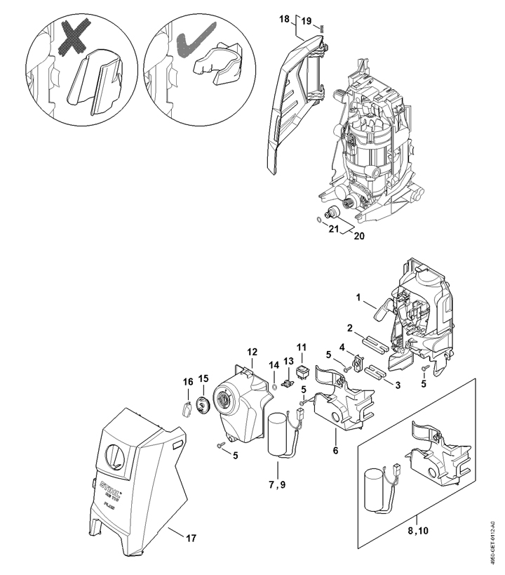 Stihl RE130 Plus - Air Baffle, Machine Cover, Switch Housing B