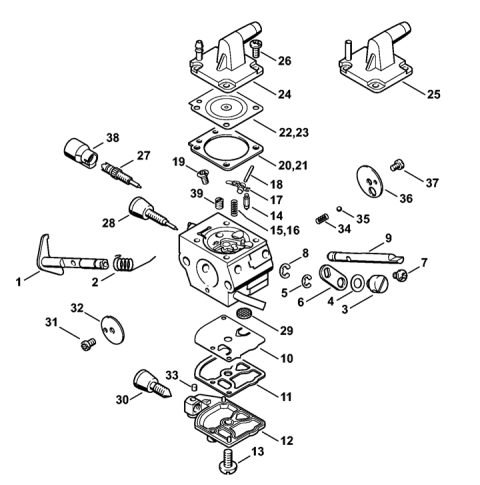 Stihl FS 450 K Strimmer – Carburetor housing, Air filter | Lawn ...